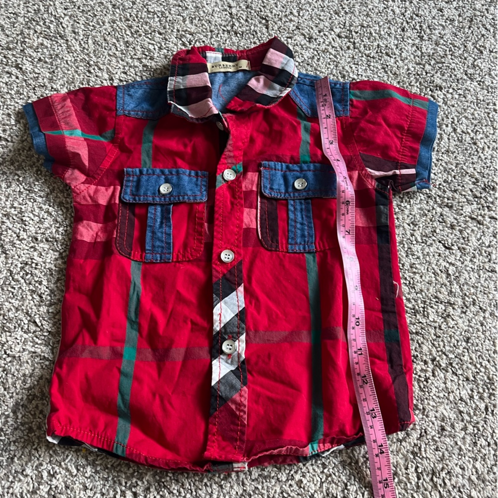Burberry Red and Blue Plaid Kids Shirt 6M-12M